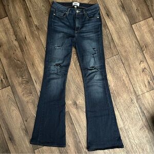 Paige Mid Rise Flare Jeans Dark Wash Distressed Bell Bottoms Bootcut Size 27 Y2K